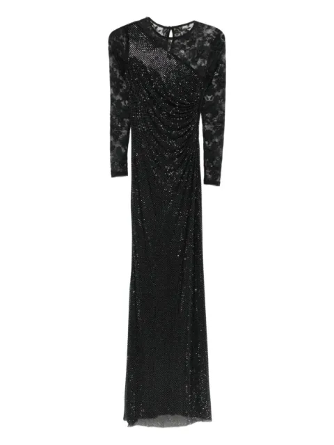 Self-Portrait rhinestone-embellished long-sleeve maxi dress Black PF25100XAB