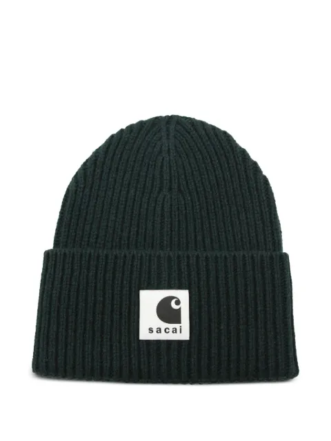 Carhartt WIP x Sacai ribbed logo-patch beanie Green 2500997S