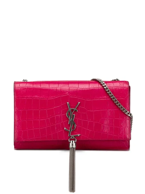 Saint Laurent Pre-Owned 2015 Medium Croc Embossed Leather Kate Tassel crossbody bag Pink 8B3C4K5PB2I7YUBN