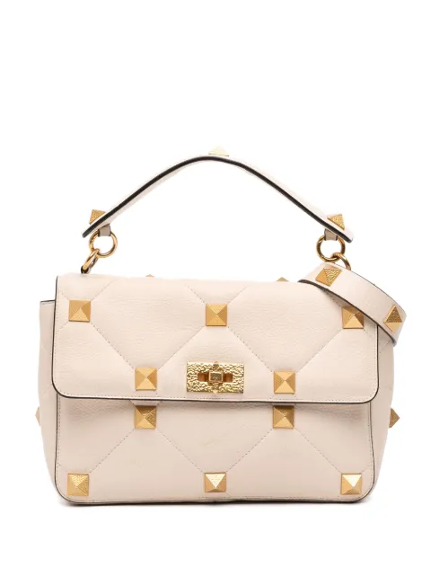 Valentino Garavani Pre-Owned 2018-2025 Large Grained Calfskin Roman Stud satchel White UDFR5WCIUUVZS6UO