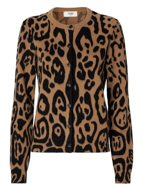 FENDI Beige and black Fendi Leo wool and cashmere cardigan Brown FCD2C2025100983