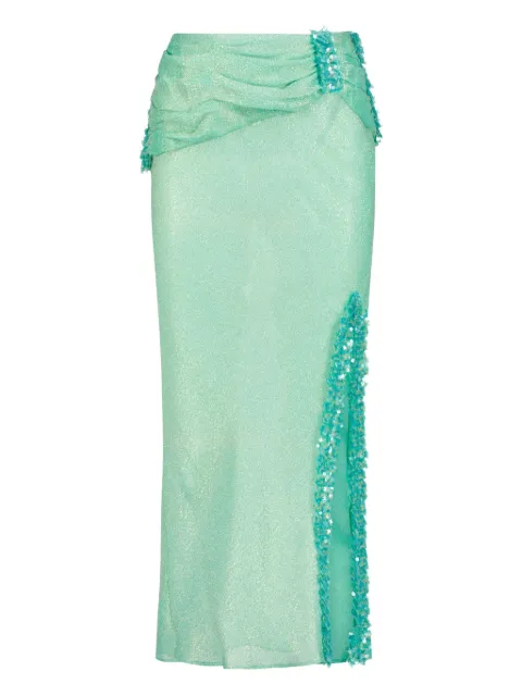 SANA OSMANI Delta ruched slit maxi skirt Green DELTAAQUA