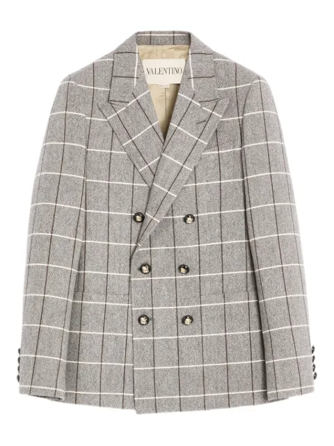Valentino Garavani double-breasted check-pattern blazer Grey VCEI81B7W