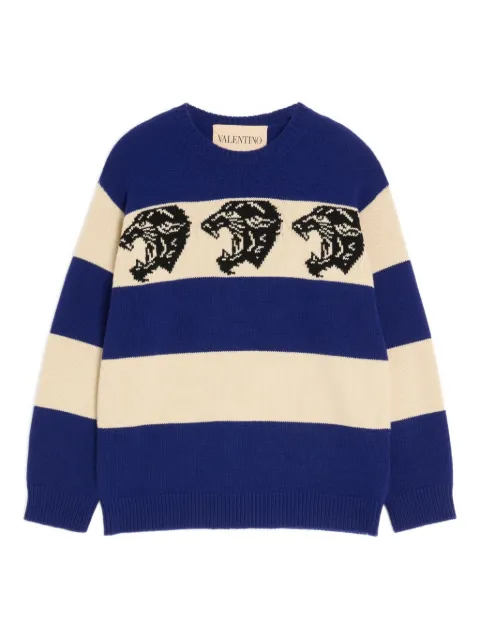 Valentino Garavani panther-jacquard striped jumper Blue VKC37MBBT