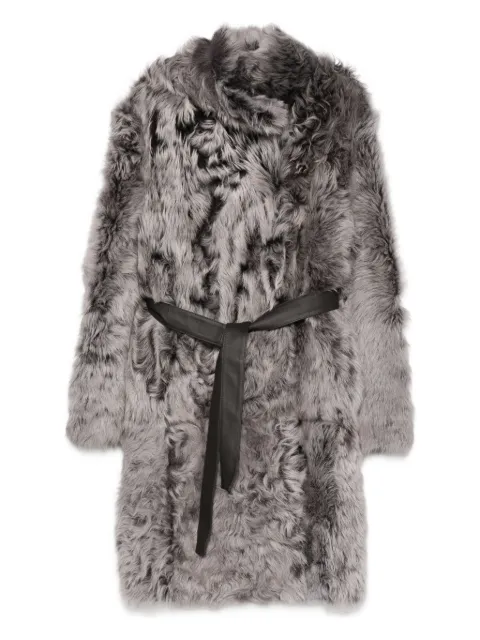 Yves Salomon belted shearling coat Grey 23WYM60695TOSX