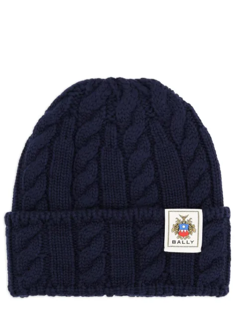 Bally cable-knit logo-patch beanie hat Blue MHA03LWO046