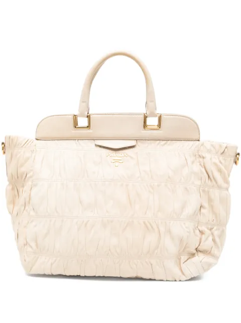 Prada Pre-Owned 2010s Gaufre ruched tote bag Neutrals PR1100NF