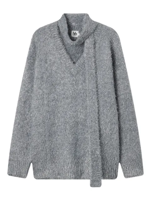 b+ab v-neck attached-scarf sweater Grey 5W353AS