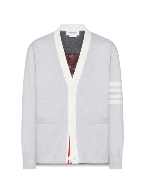Thom Browne crest intarsia jacquard 4-Bar rugby fit cardigan Grey MKC634AY3043