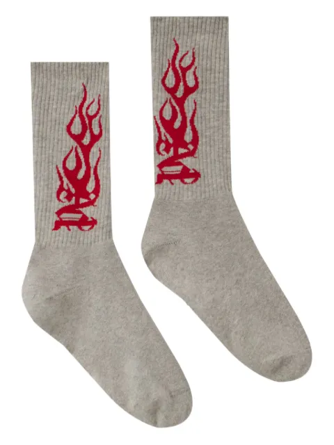 Palm Angels jacquard flame socks Grey PMRA001F25FAB0020825