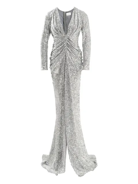 Ana Radu sequin-embellishment long-sleeve maxi dress Silver 47164