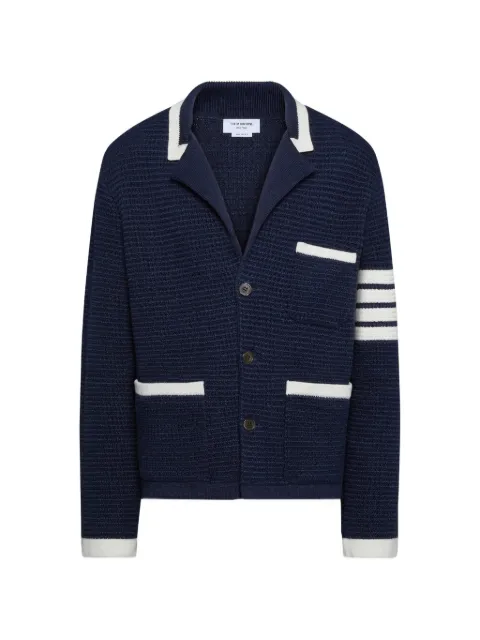 Thom Browne textured stitch linen 4-Bar cardigan jacket Blue MKJ142AY6011