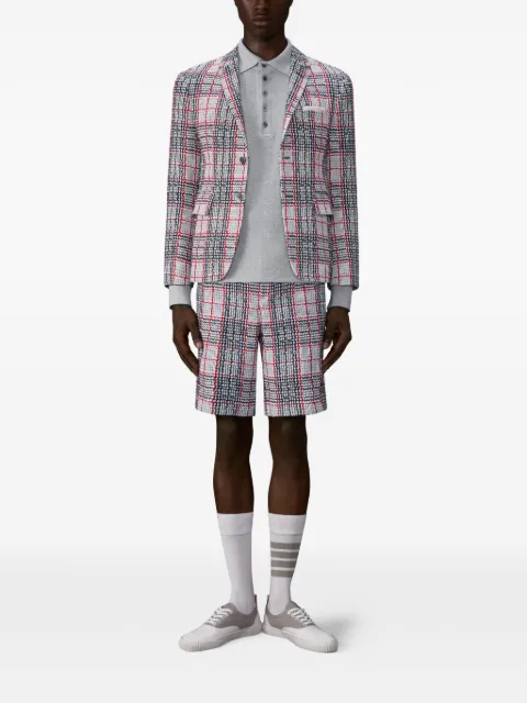 Thom Browne 4-Bar textured-pique long-sleeved polo shirt Grey MJP234AJ0248