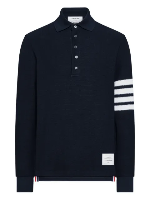 Thom Browne textured-pique 4-Bar long-sleeved polo shirt Blue MJP234AJ0248