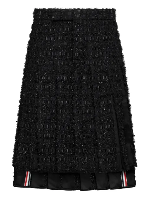 Thom Browne stain Ribon tweed frayed pleated skirt Black MGC065TF1091