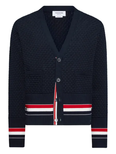 Thom Browne V-neck stripe-detailed cardigan Blue MKC630AY3009