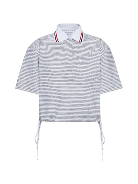 Thom Browne 4-bar striped poplin polo top Grey FLL214A07878
