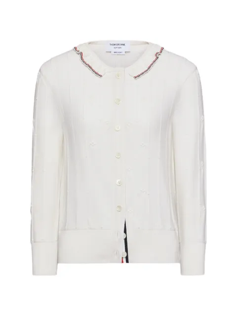 Thom Browne bobble stitch lace-trim cardigan White FKC697AY1051