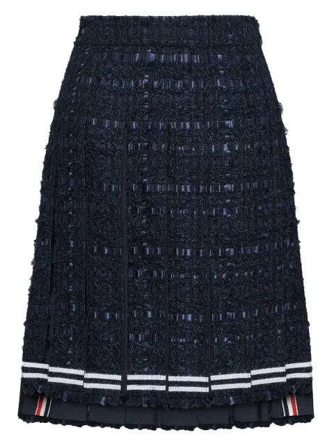 Thom Browne satin ribbon frayed pleated midi skirt Blue FGCA44TF1103