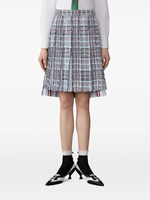 Thom Browne plaid frayed pleated midi skirt Blue FGCA44TF1092