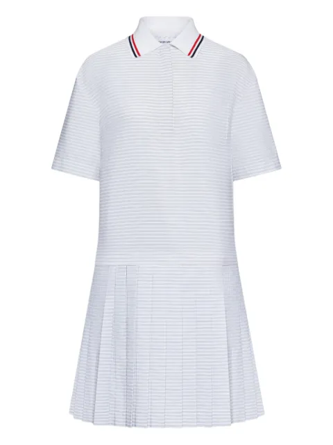 Thom Browne hairline 4-Bar pleated polo mini dress White FDSF44A07878