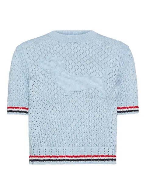 Thom Browne cotton pointelle stitch Hector RWB tee Blue FKA511AY3062