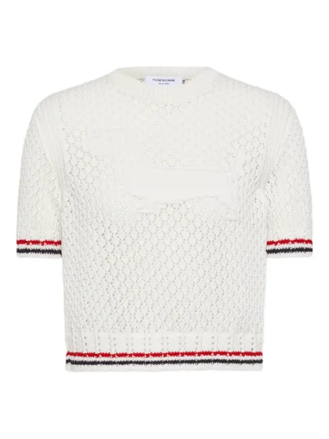Thom Browne cotton pointelle stitch Hector RWB tee White FKA511AY3062