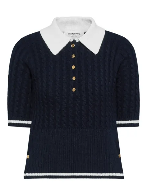 Thom Browne cable-stitch polo shirt Blue FKP131AY2001