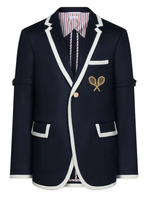 Thom Browne zibeline tennis embroidery sportcoat with armbands Blue MJC405E05387