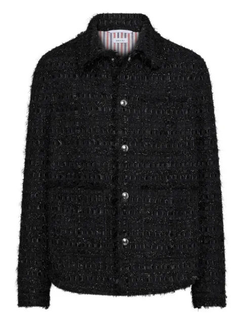Thom Browne satin ribbon tweed fray edge utility jacket Black MJO220TF1091
