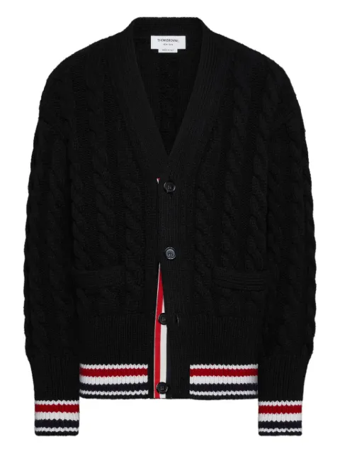 Thom Browne V-neck stripe-hem cardigan Black MKC622AY1005