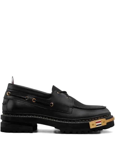 Thom Browne distressed calf hiking leather sole boat shoes Black MFF012HE1347