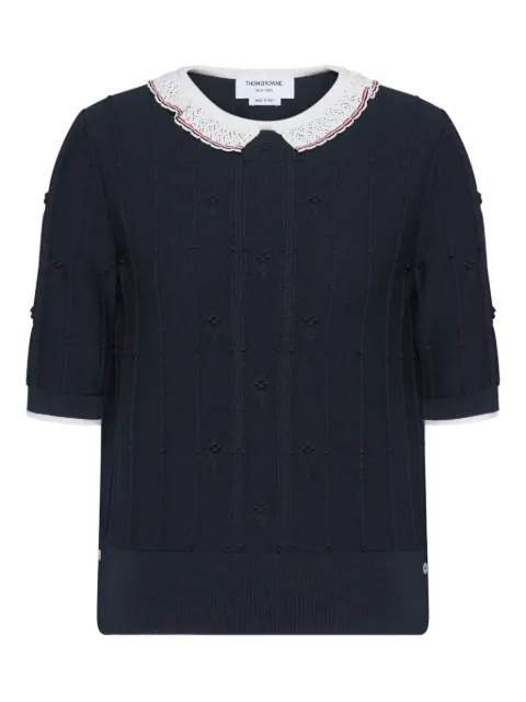 Thom Browne lace-trim T-shirt Blue FKA513BY1051