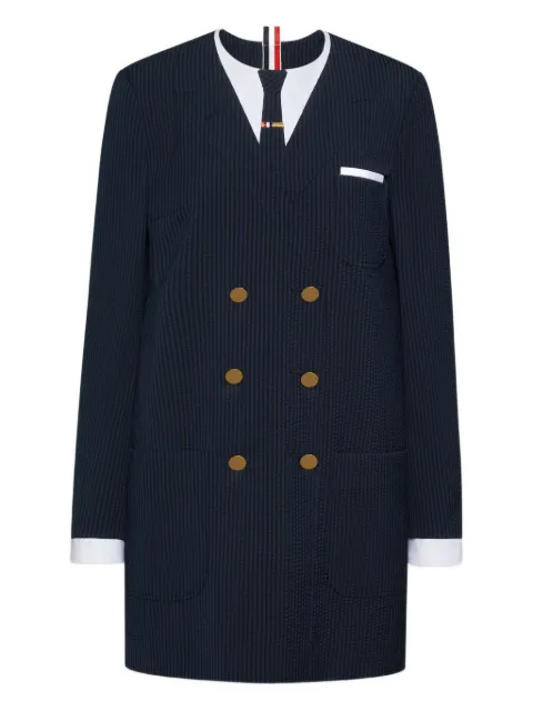 Thom Browne wool seersucker trompe l'oeil shift mini dress Blue FDSF39E06455