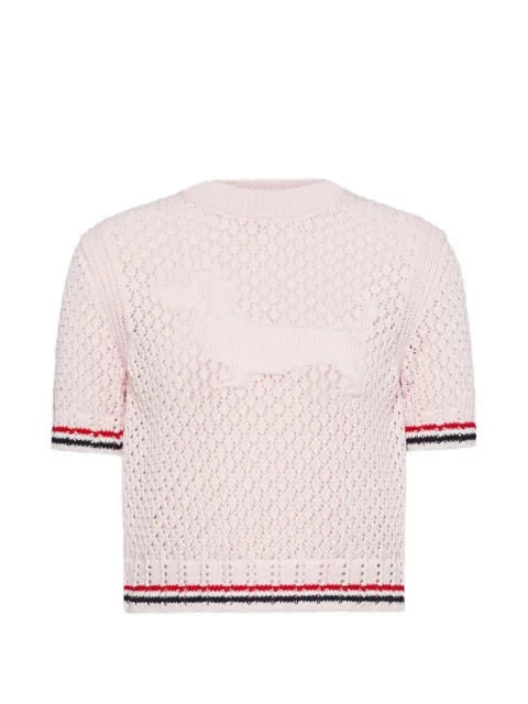 Thom Browne Hector pointelle-stitch T-shirt Pink FKA511AY3062