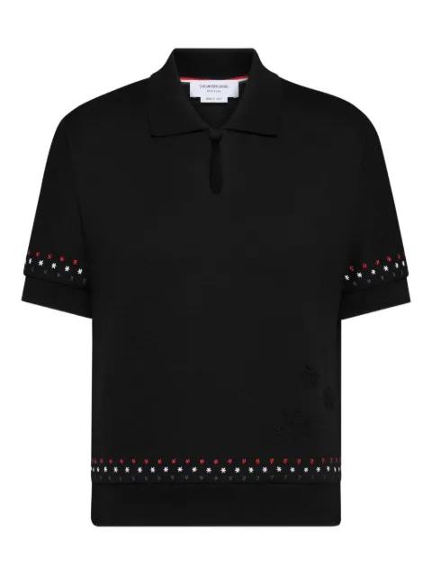 Thom Browne snowflake-embroidery polo top Black FJP118EJ0055