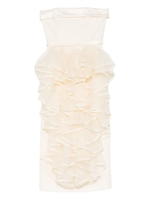 Viktor & Rolf ruffled strapless midi dress Neutrals WD0400045226