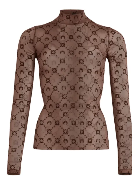Marine Serre patterned long-sleeve top Brown WTO388ACJER0005BR50