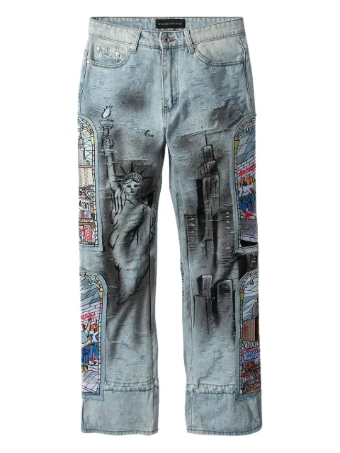 Who Decides War patch-embellished straight jeans Blue AW23DNM008SKY