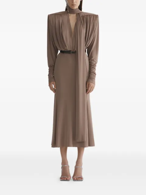 Mugler draped long-sleeve dress Brown 26P1RO18066030