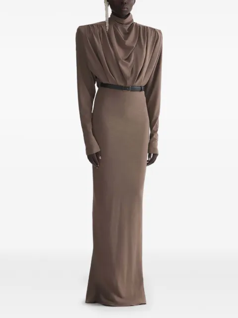Mugler draped long sleeve dress Brown 26P1RO18056029