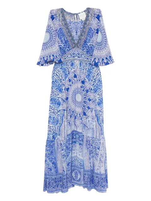 Camilla graphic-print ruffled-hem dress Blue 00041130