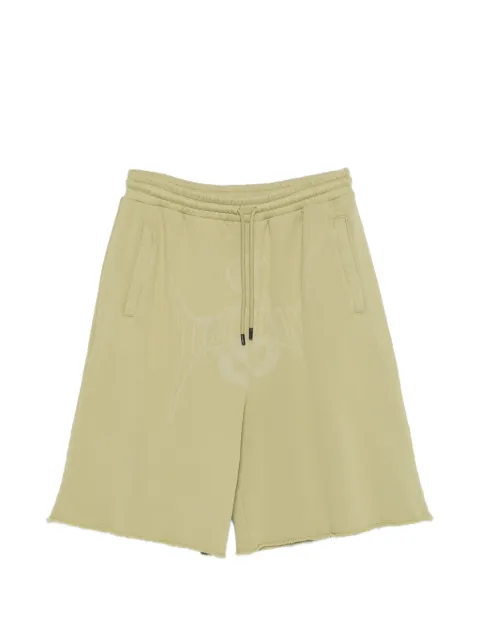 LỰU ĐẠN graphic raw-hem shorts Green MP111JFL805