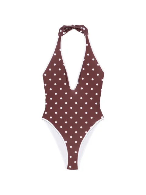 Rowen Rose V-neck polka dot swimsuit Brown RRSWIM13