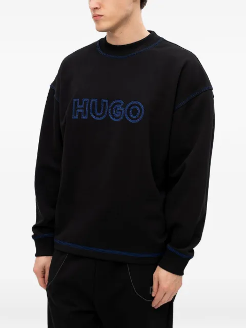 HUGO logo-embroidered contrast-stitch sweatshirt Black 50530046