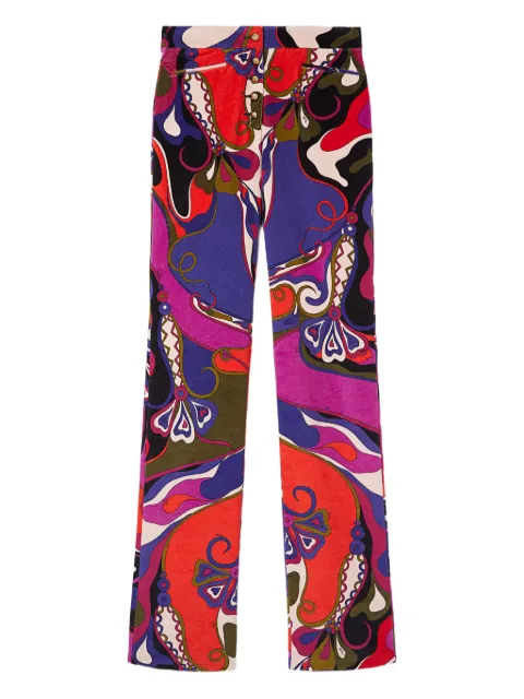 PUCCI Orchidee-print straight velvet trousers Purple 5URT605U788