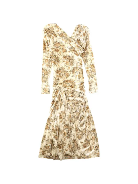 GANNI floral-print long-sleeved dress Neutrals T4373