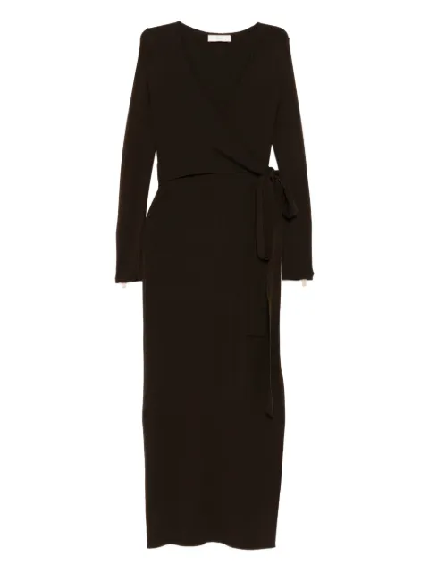 Akep side-slits wrap midi dress Brown VSKD11033