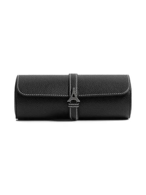 Manière De Voir Fred pebbled leather contrast stitch watch roll Black ACC1300