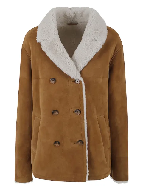 Enes double-breasted shearling-collar coat Brown FLORENTINACURLY